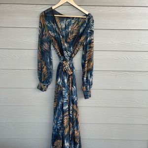 Olivaceous Blue and Brown Maxi Dress